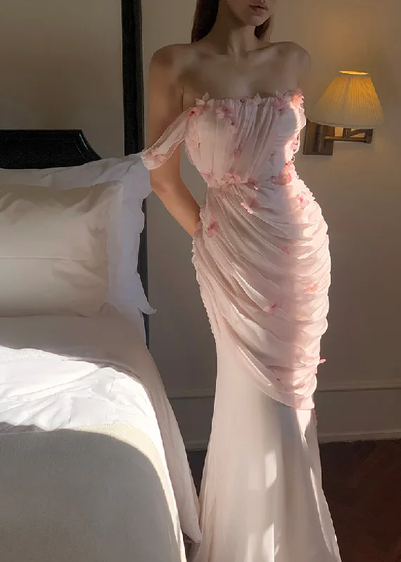 Fantastic Deals Pink Off Shoulder Tulle Mermaid Fairy Long Prom Dress, DP2000