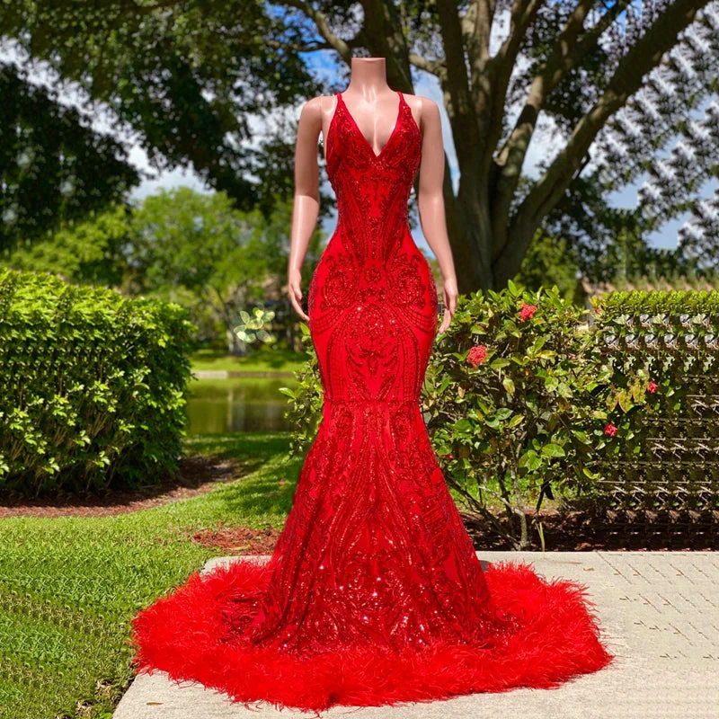 Huge Savings Arabian Sexy Black Girl Mermaid Prom Dresses 2020 Red Sequined Elegant Backless Feather Evening Gowns long Women Formal Dress,BL18613 Huge Savings Arabian Sexy Black Girl Mermaid Prom Dresses 2020 Red Sequined Elegant Backless Feather Evening Gowns long Women Formal Dress,BL18613