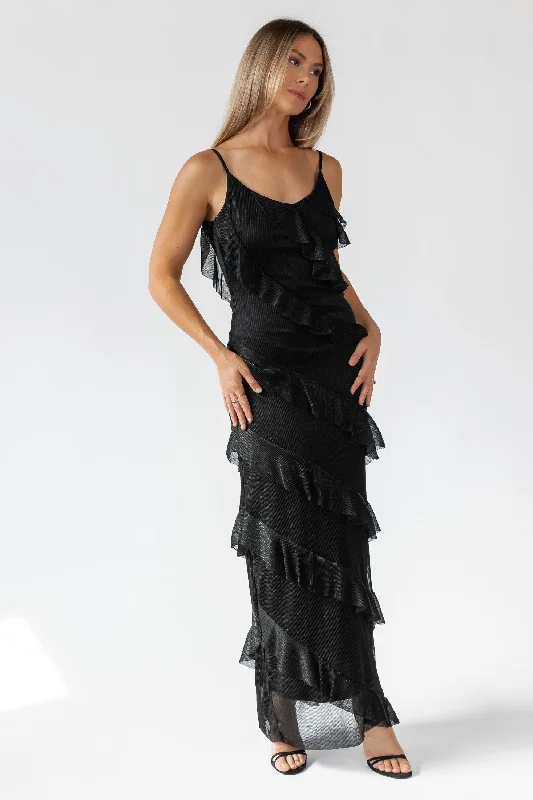 Value Deals Caelyn Black Metallic Ruffle Maxi Dress - Final Sale