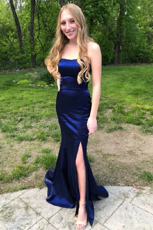 Midnight Madness Strapless Mermaid Satin Long Prom Dress With Slit,Mermaid Graduation Dress,Evening Gown,DS4505 Midnight Madness Strapless Mermaid Satin Long Prom Dress With Slit,Mermaid Graduation Dress,Evening Gown,DS4505