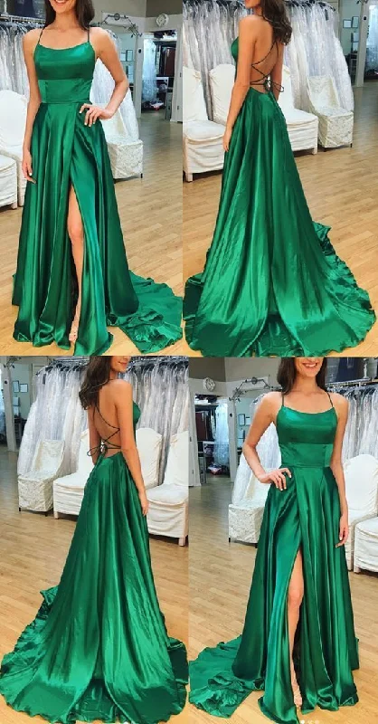 Flash Deals Spaghetti Straps Open Back Prom Dress Satin Formal Evening Gown,DS4852