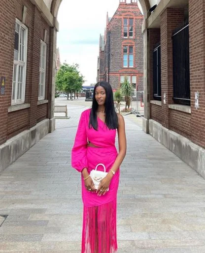 Weekend Special Hot Pink One Shoulder Tassel Black Girl Party Dress Wedding Guest Dress,DP1802