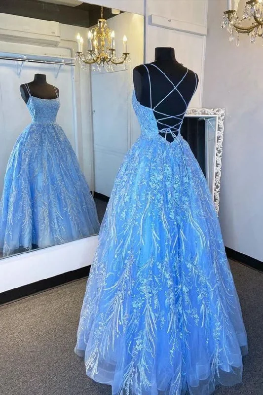 Great Bargains Elegant Straps Blue Appliqued Formal Dress prom dress, evening dress,DS4851