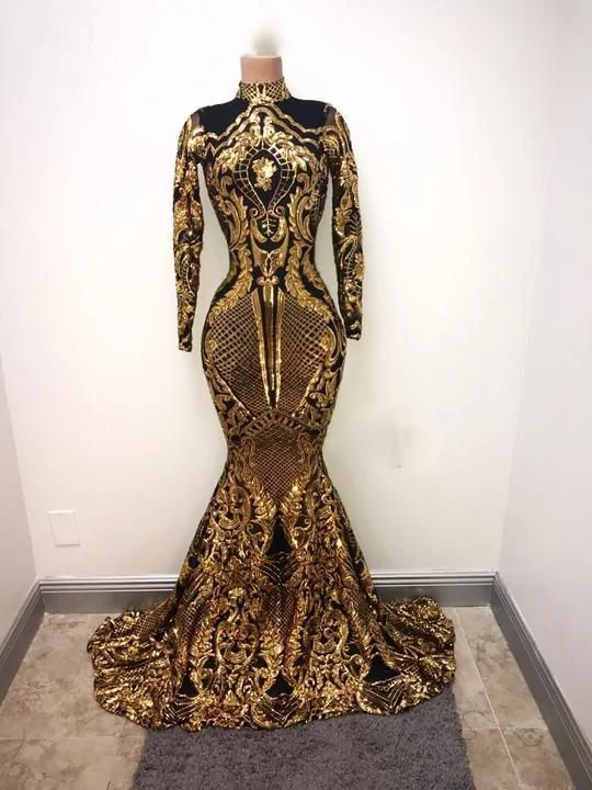 Major Savings Black And Gold Evening Dress, High Neck Evening Dress, Luxury Evening Dress, Sparkly Evening Dress, Evening Gown,DS4875