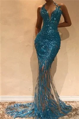 Anniversary Sale Mermaid Illusion Blue Sequins Evening Dresses | Halter Sleeveless Sexy Prom Dresses ,DS4545 Anniversary Sale Mermaid Illusion Blue Sequins Evening Dresses | Halter Sleeveless Sexy Prom Dresses ,DS4545