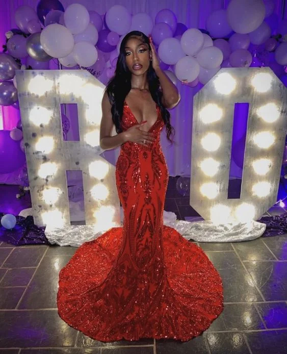 Discount Mania Glamorous Sequins Mermaid Evening Gowns Split Red Prom Dresses,BL18617 Discount Mania Glamorous Sequins Mermaid Evening Gowns Split Red Prom Dresses,BL18617