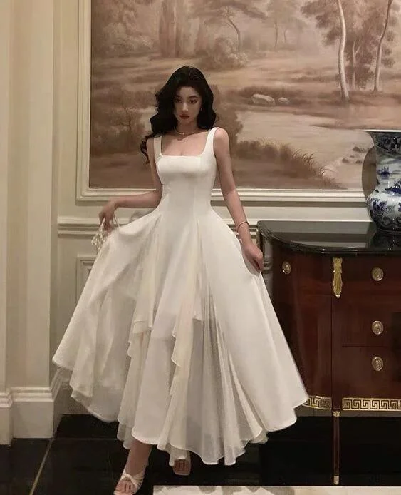 Exclusive Access Fairy Ivory A-Line Straps Square Neck Long Party Dress,DP1983