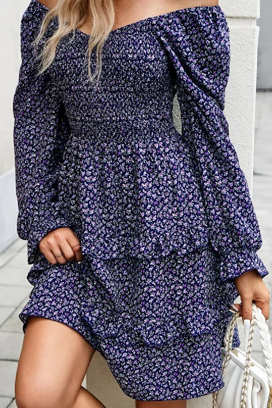 Buy More, Save More WOMEN LONG SLEEVE RUFFLE TIRED FLORAL FLOWY DRESS