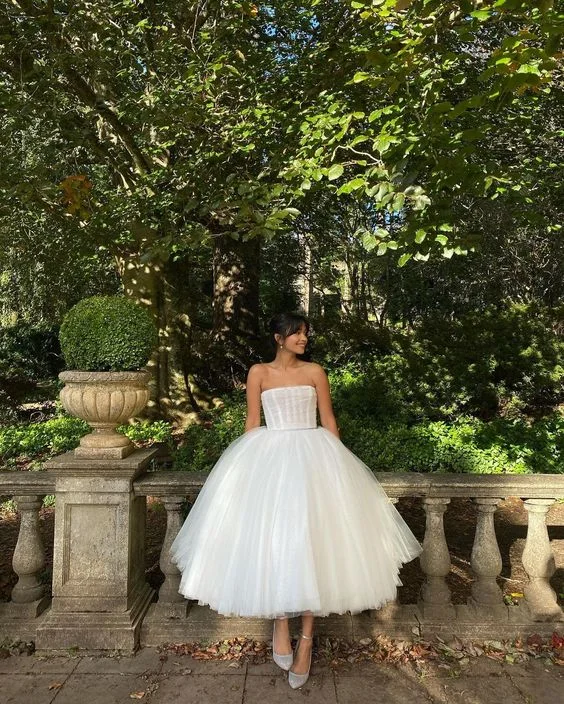 While Supplies Last White Strapless A-Line Tulle Birthday Party Dress Evening Gown,DP1801