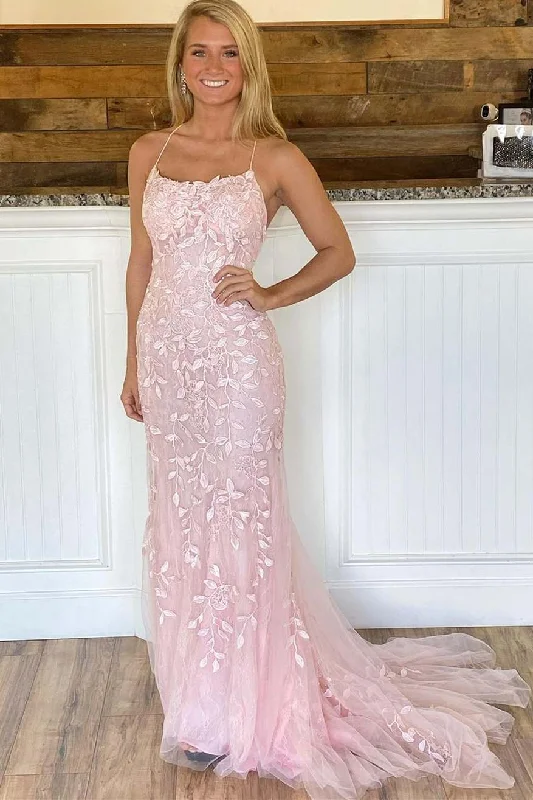 Savings Bonanza Pink Appliques Mermaid Long Prom Dress,DS4523