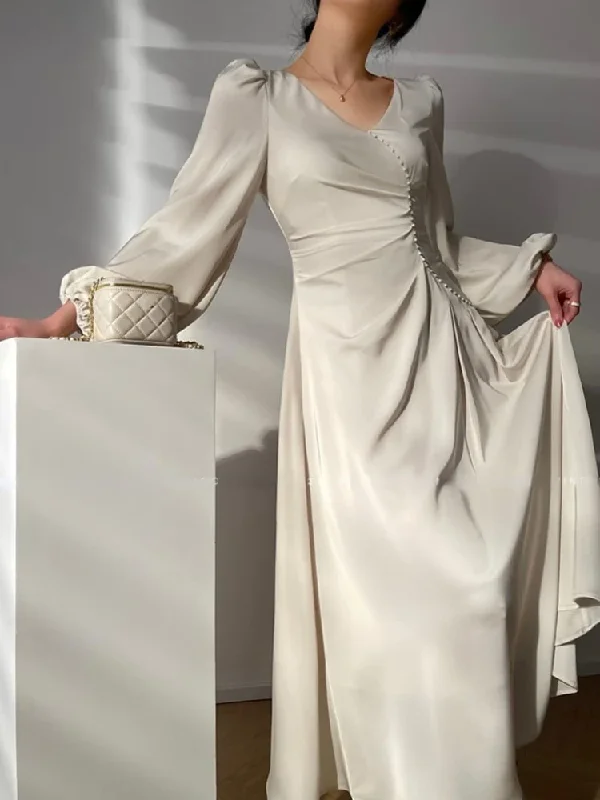 Midnight Sale White Long Sleeves A-Line Formal Party Dress,DP1792
