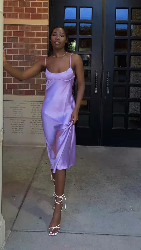 Hurry In Lilac Straps Tea Length Black Girl Party Dress Wedding Guest Dress,DP1897