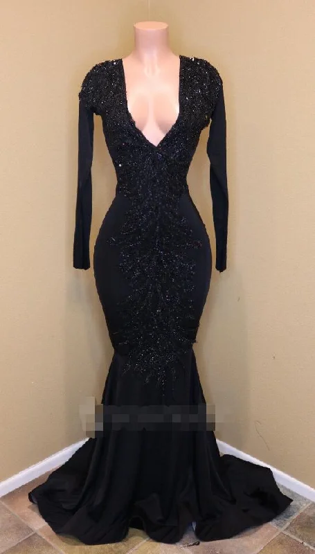 Value Deals Elegant V-Neck Long Sleeves Appliques Sequins Mermaid Zipper Prom Dresses,BD1499 Value Deals Elegant V-Neck Long Sleeves Appliques Sequins Mermaid Zipper Prom Dresses,BD1499