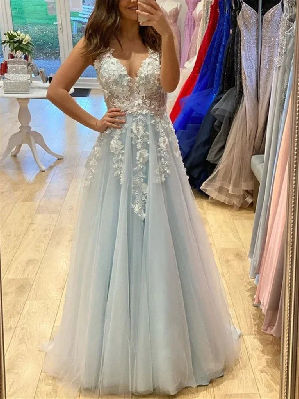 Deep Discounts V Neck Lace Floral Blue Prom Dresses, Blue V Neck Lace Floral Long Formal Evening Dresses,BL18604 Deep Discounts V Neck Lace Floral Blue Prom Dresses, Blue V Neck Lace Floral Long Formal Evening Dresses,BL18604