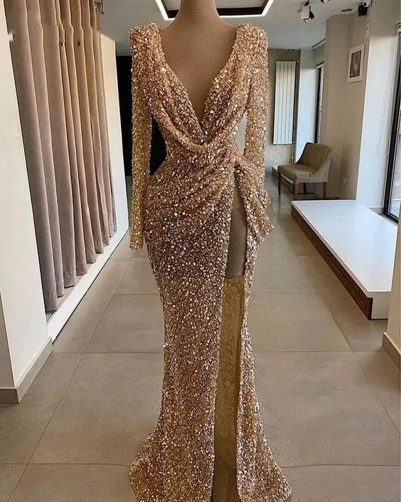 Special Buy Sparkly Prom Dresses, Deep V Neck Prom Dresses, Long Sleeve Prom Dresses, Arabic Prom Dresses, Side Slit Prom Dresses,DS4736 Special Buy Sparkly Prom Dresses, Deep V Neck Prom Dresses, Long Sleeve Prom Dresses, Arabic Prom Dresses, Side Slit Prom Dresses,DS4736