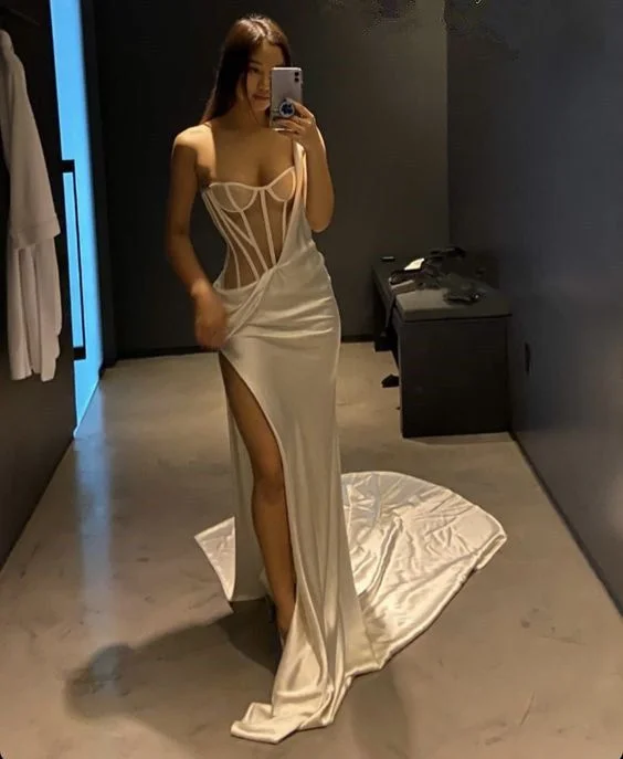 Limited Availability White One Shoulder Long Prom Dress With High Split Sexy Evening Dress,DS4459 Limited Availability White One Shoulder Long Prom Dress With High Split Sexy Evening Dress,DS4459