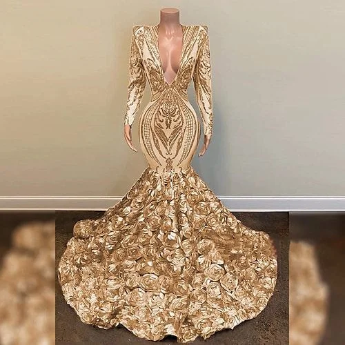 Super Deal Mermaid / Trumpet Sparkle Sexy Engagement Formal Evening Dress V Neck Long Sleeve Chapel Train Sequined with Sequin 2022,DS14003 Super Deal Mermaid / Trumpet Sparkle Sexy Engagement Formal Evening Dress V Neck Long Sleeve Chapel Train Sequined with Sequin 2022,DS14003