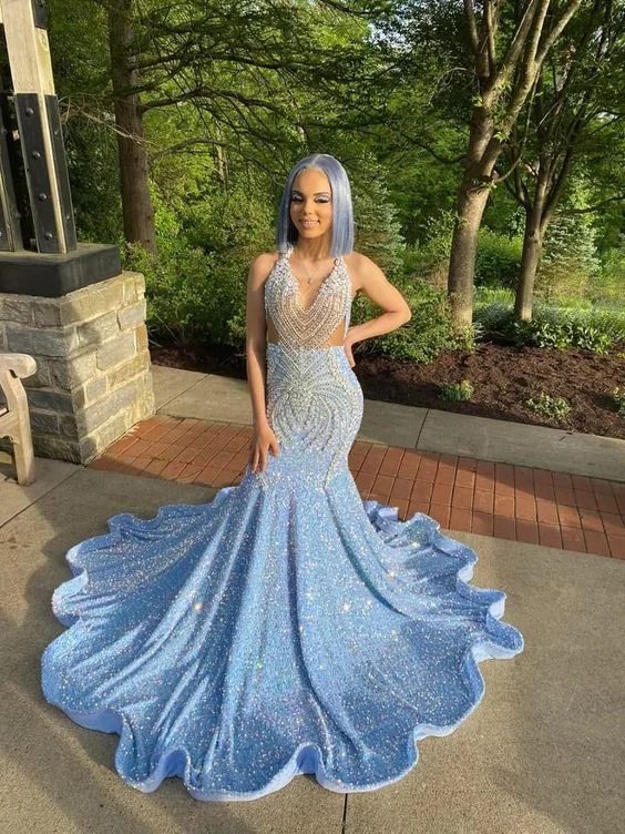 Early Access 18 Birthday Outfit Evening Dress Custom Made Black Girl Mermaid Blue Prom Gowns,DS4512 Early Access 18 Birthday Outfit Evening Dress Custom Made Black Girl Mermaid Blue Prom Gowns,DS4512