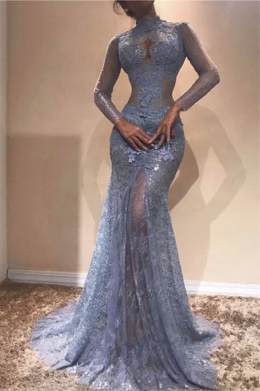 Deal Zone Long Sleeves Lace-Appliques Prom Dresses | High Neck Mermaid Evening Gowns,DS4525 Deal Zone Long Sleeves Lace-Appliques Prom Dresses | High Neck Mermaid Evening Gowns,DS4525