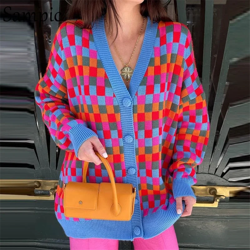 New Deals Awakecrm Christmas Gift Sampic Fashion Y2K Women Loose Winter Basic V Neck Oversized Knitwear Cardigans Knitted Plaid Sweater Cardigans Tops New Deals Awakecrm Christmas Gift Sampic Fashion Y2K Women Loose Winter Basic V Neck Oversized Knitwear Cardigans Knitted Plaid Sweater Cardigans Tops