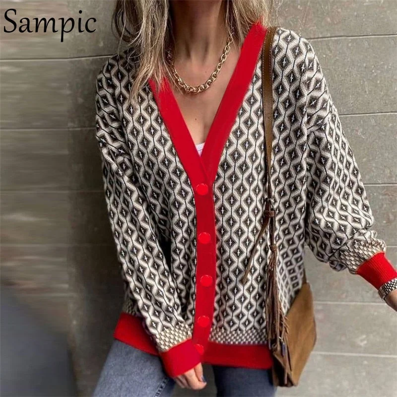 Massive Deals Awakecrm Christmas Gift Sampic Long Sleeve Knitted Casual V Neck Patchwork Winter Cardigans Tops Women Fashion Y2K Argyle Knitwear Sweater Jumpers Massive Deals Awakecrm Christmas Gift Sampic Long Sleeve Knitted Casual V Neck Patchwork Winter Cardigans Tops Women Fashion Y2K Argyle Knitwear Sweater Jumpers