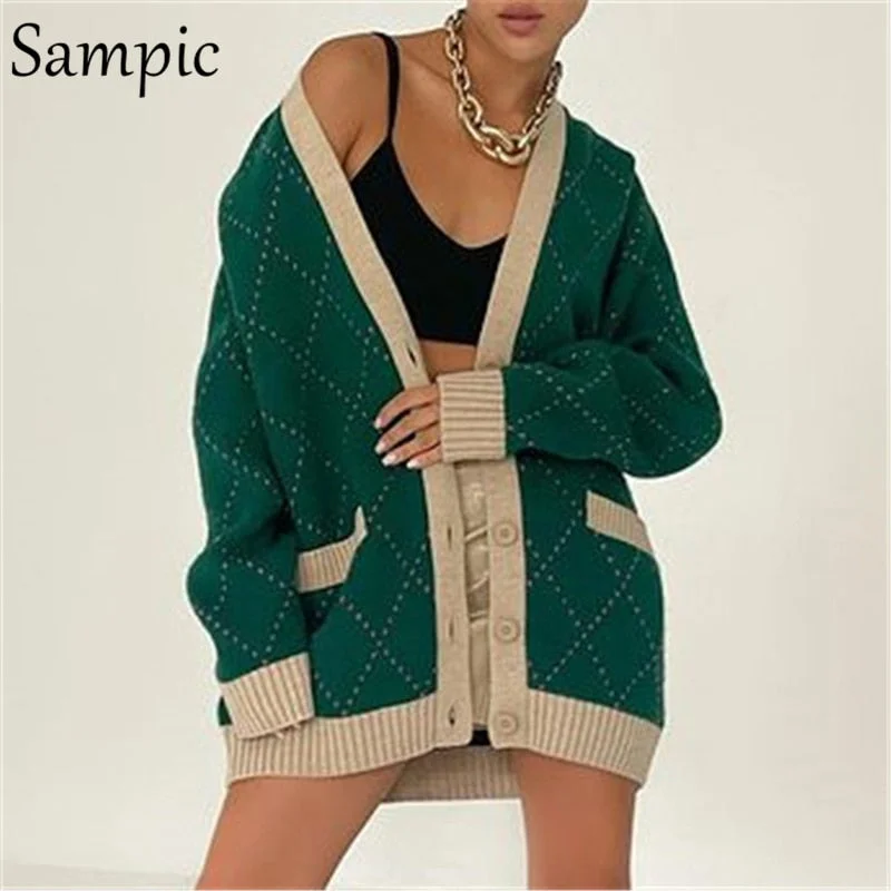 Steals and Deals Awakecrm Christmas Gift Sampic Loose Argyle Green Winter Women Cardigans V Neck Casual Knitted Oversized Long Sleeve Y2K Sweater Fashion Basic Tops Steals and Deals Awakecrm Christmas Gift Sampic Loose Argyle Green Winter Women Cardigans V Neck Casual Knitted Oversized Long Sleeve Y2K Sweater Fashion Basic Tops