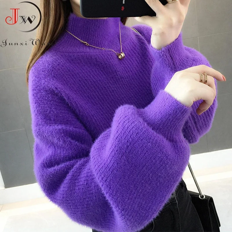 Buy More, Save More Awakecrm Christmas Gift Thick Mohair Women Sweaters Turtleneck Soft Lantern Sleeve Short Pullovers Fashion Autumn Winter Sweater Solid Women Jumpers Buy More, Save More Awakecrm Christmas Gift Thick Mohair Women Sweaters Turtleneck Soft Lantern Sleeve Short Pullovers Fashion Autumn Winter Sweater Solid Women Jumpers