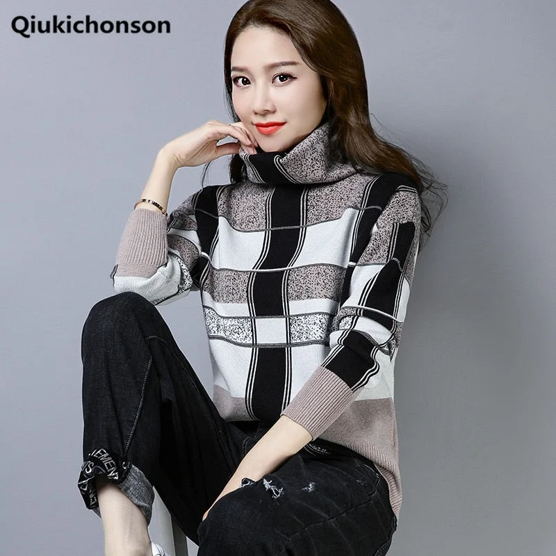 Best Deals Awakecrm Christmas Gift Vintage Plaid Turtleneck Sweater Women Autumn Winter Contrast Color Elegant Pullover Sweaters Knitted Jumpers golf sweter Best Deals Awakecrm Christmas Gift Vintage Plaid Turtleneck Sweater Women Autumn Winter Contrast Color Elegant Pullover Sweaters Knitted Jumpers golf sweter