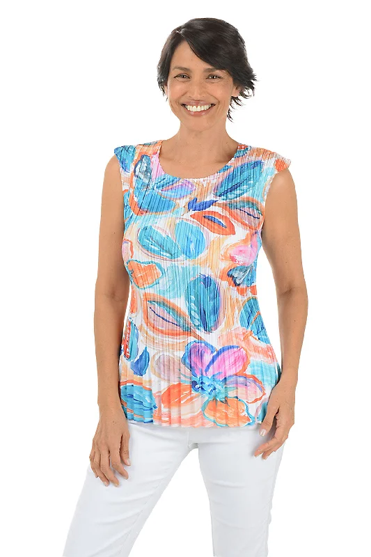 Price Break Flower Buds Cap Sleeve Pleated Blouse