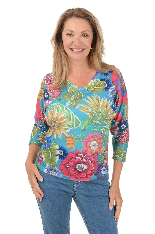 Act Now Peony Studded V-Neck Top