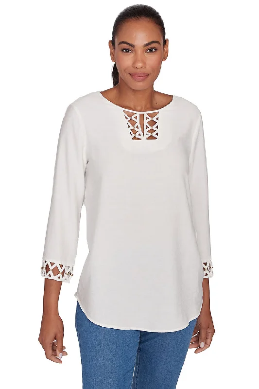 Exclusive Savings Keep It Natural Beaded Lattice Blouse