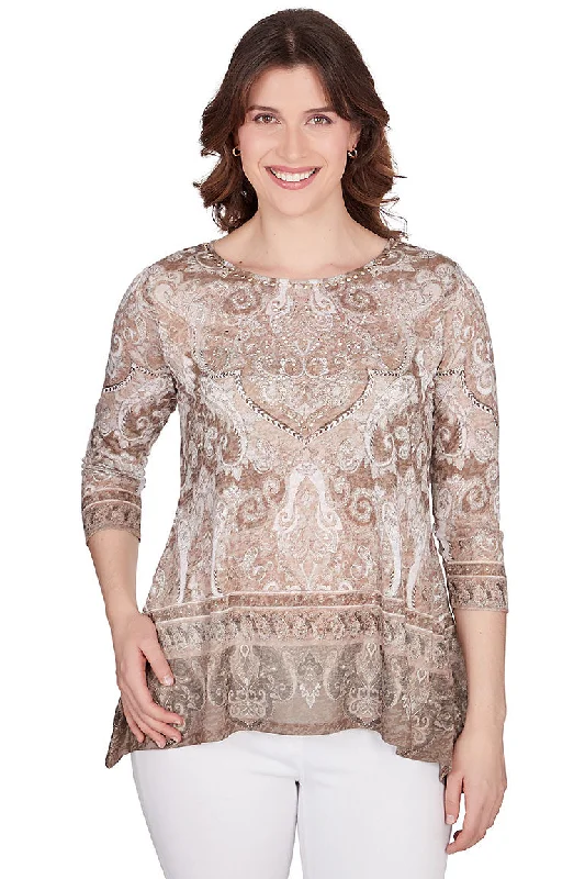Massive Deals Keep It Natural Jeweled Damask Burnout Top