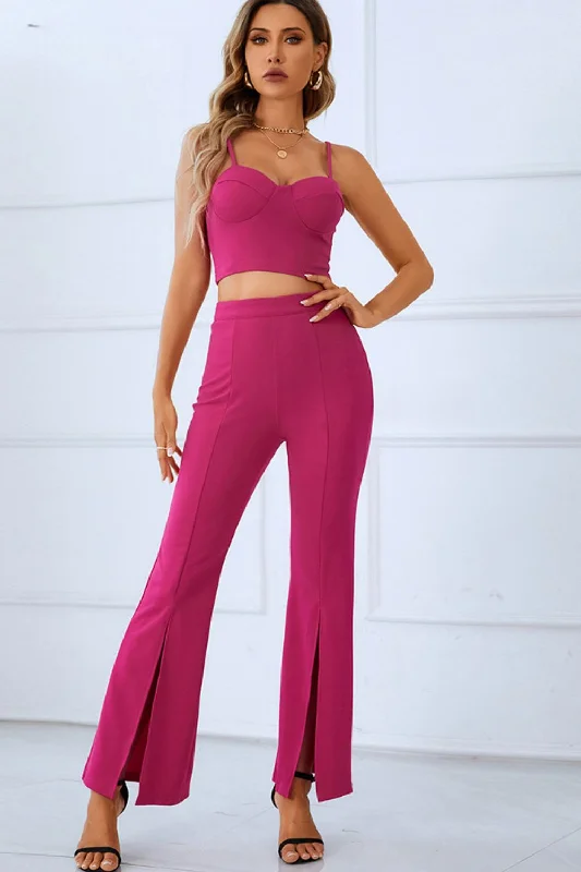 Savings Galore Sweetheart Neck Sports Cami and Slit Ankle Flare Pants Set