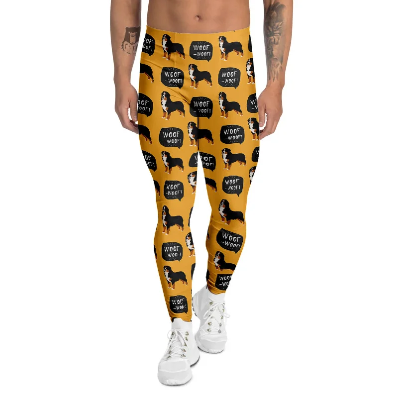 Markdowns Bernese Yellow Woof Woof Print Pattern Men's Leggings