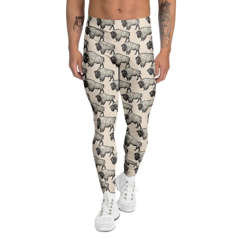 Don't Wait Bison Beige Print Pattern Men's Leggings