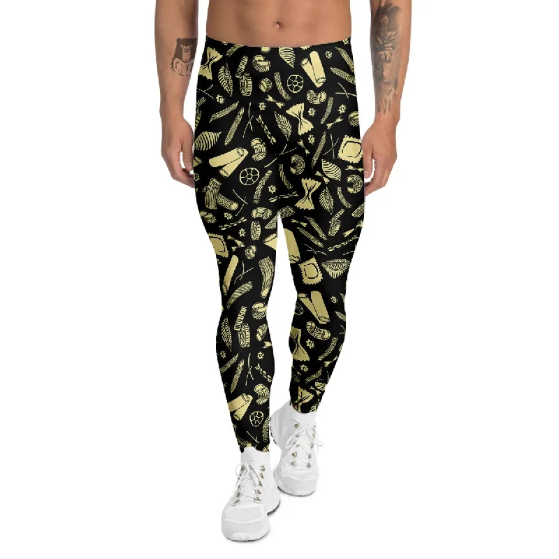 Act Fast Black And Beige Macaroni Print Pattern Men's Leggings