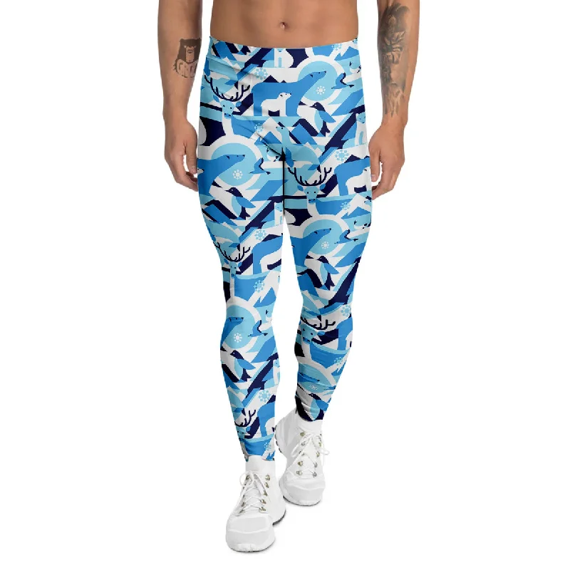 Midnight Madness Blue Arctic Animals Print Pattern Men's Leggings