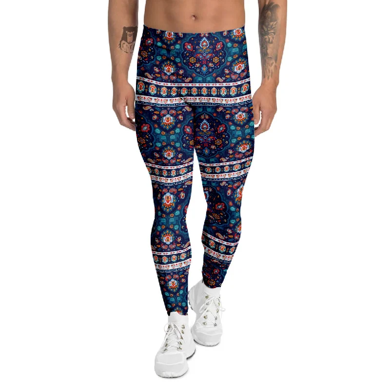 Today's Special Blue Ethnic Mandala Print Pattern Men's Leggings