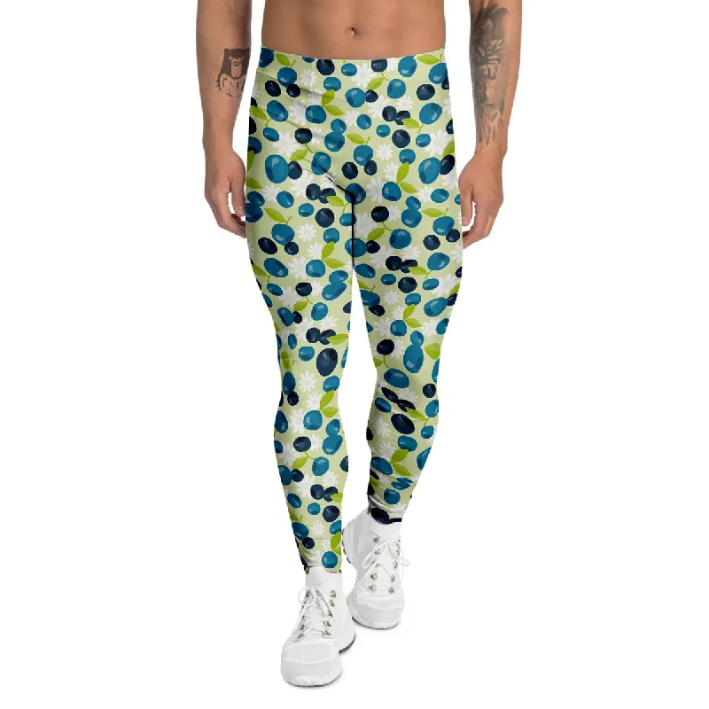 Reduced Prices Blueberry And Daisy Print Pattern Men's Leggings