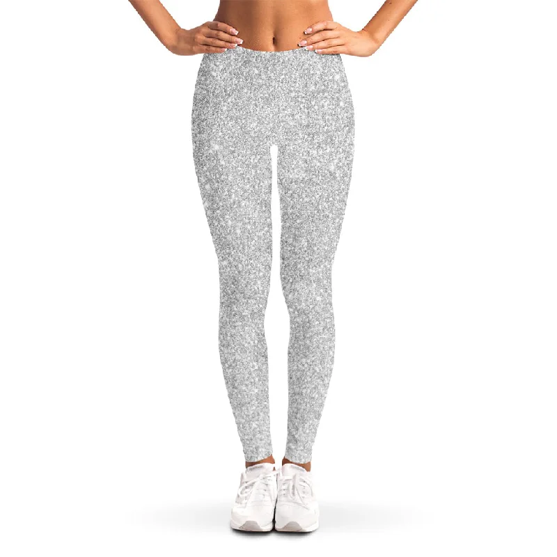 Price Cut Bright Silver (NOT Real) Glitter Print Women's Leggings
