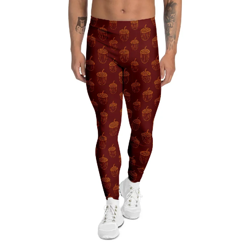 Friends and Family Sale Brown Acorn Print Pattern Men's Leggings