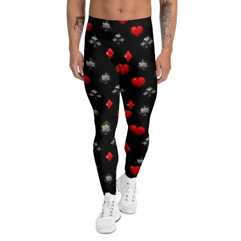 Big Discounts Casino Card Suits Red Black Print Pattern Men's Leggings