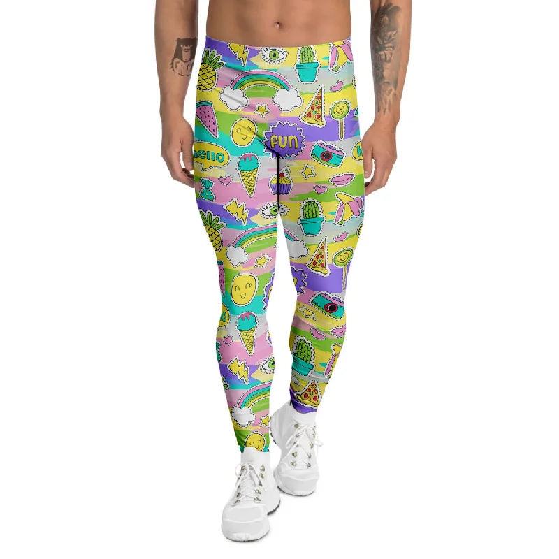 Markdowns Colorful And Cute Stickers Print Pattern Men's Leggings