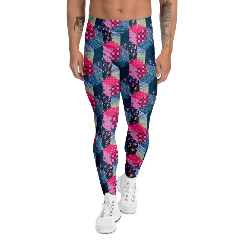 Last Chance Cute Floral Patchwork Print Pattern Men's Leggings
