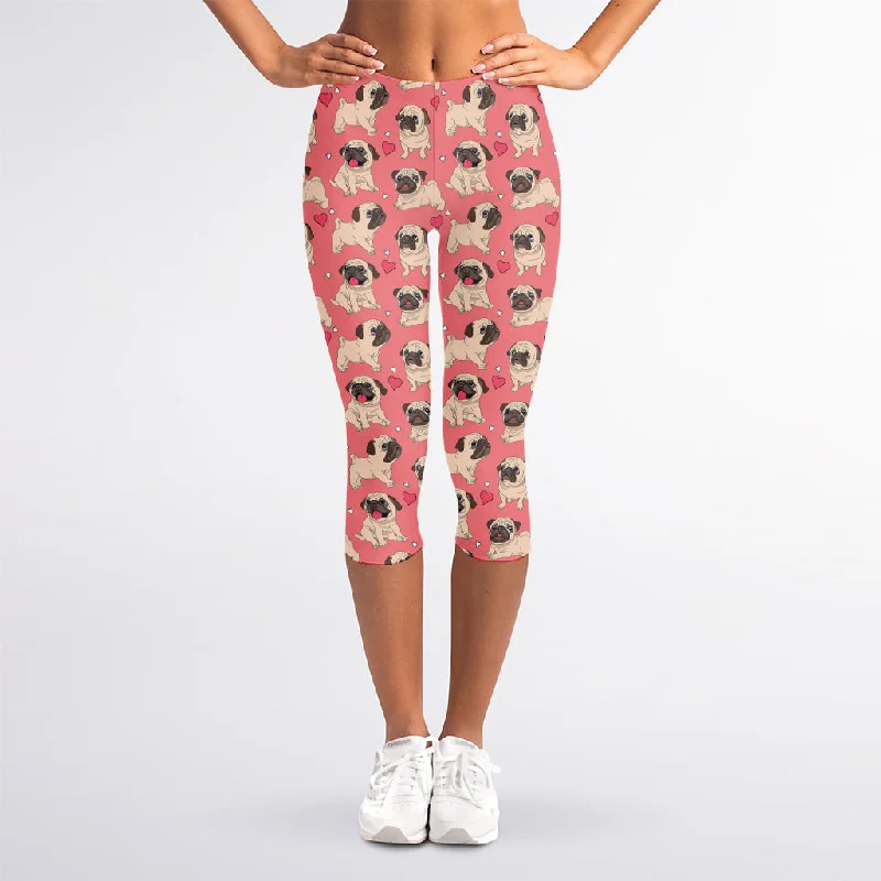 Limited Time Love Pug Pattern Print Women's Capri Leggings