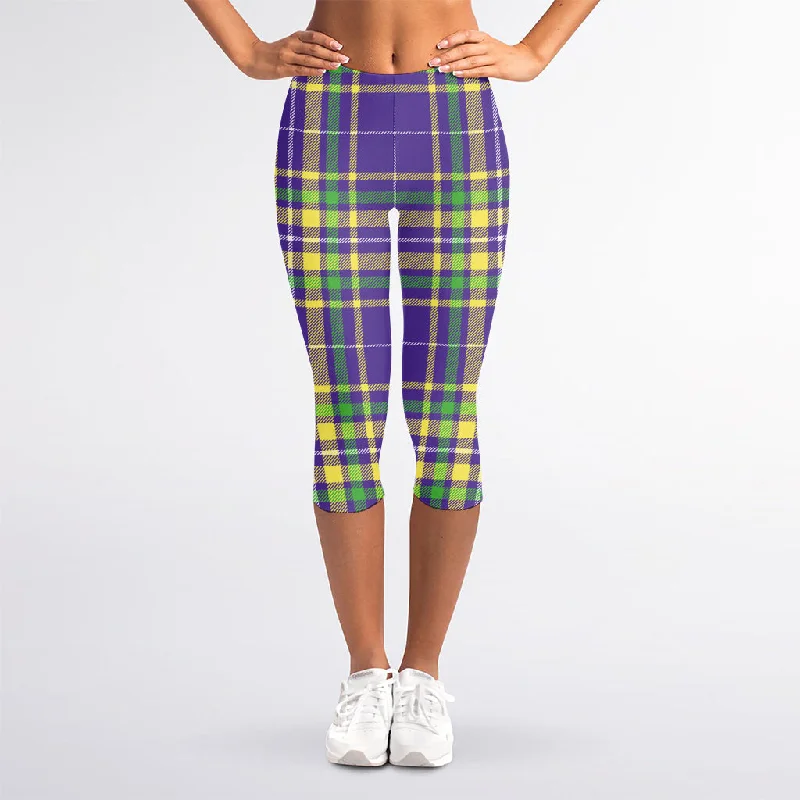 Take Advantage Mardi Gras Tartan Plaid Pattern Print Women's Capri Leggings