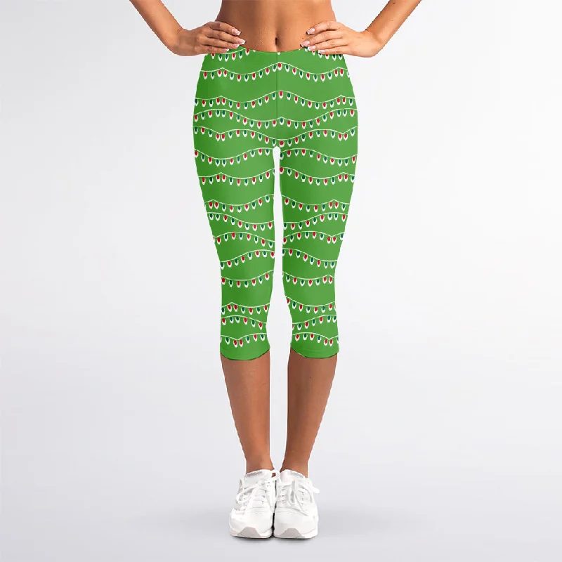 YEAR-End Sale Merry Christmas Lights Pattern Print Women's Capri Leggings