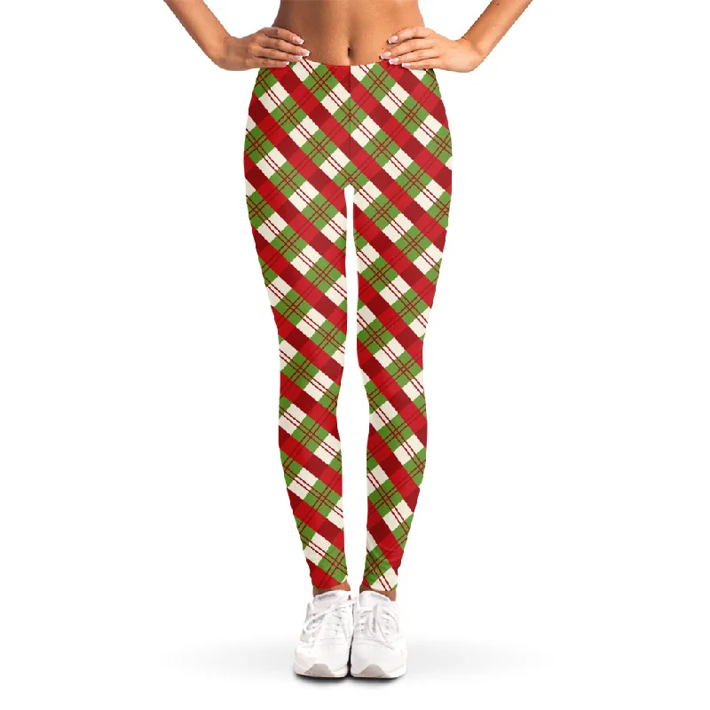 Price Break Merry Christmas Plaid Pattern Print Women's Leggings