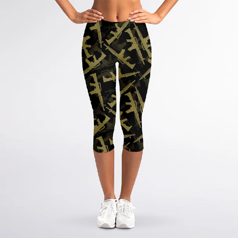 Markdowns Military Guns Pattern Print Women's Capri Leggings
