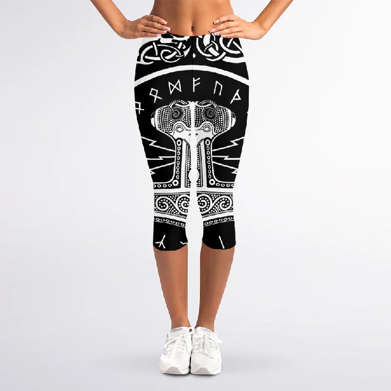 Bargain Blast Mjolnir Norse Mythology Print Women's Capri Leggings